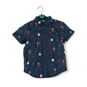 Primark Boys Santa Snowman Collard Button Down Top Christmas Size 3-4